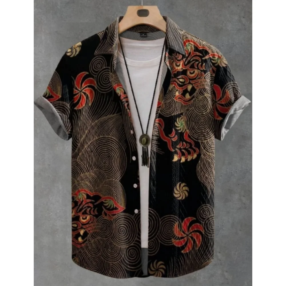 Animal themed men's linen casual fashion short sleeved shirt, collar button top, ethnic style clothing
Animal themed men's linen casual fashion short sleeved shirt, collar button top, ethnic style clothing