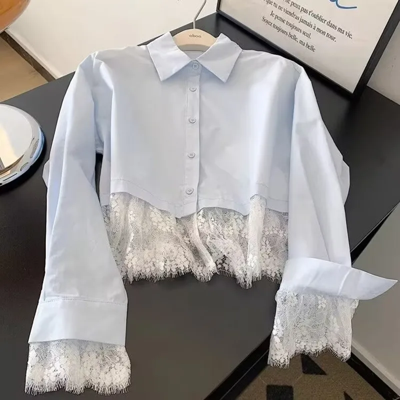French Lace Patchwork Shirt 2025 New Spring Summer Women Elegant Blouse Femae Longsleeve Blue Shirt Office Lady Base Shirt
French Lace Patchwork Shirt 2025 New Spring Summer Women Elegant Blouse Femae Longsleeve Blue Shirt Office Lady Base Shirt
