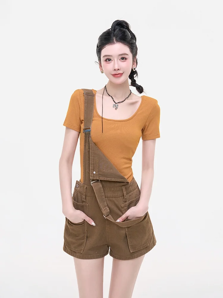 Retro Sweet Hong Kong Style Denim Overalls Versatile Workwear Summer Cotton High Waist Straight Leg Casual Pure Color
Retro Sweet Hong Kong Style Denim Overalls Versatile Workwear Summer Cotton High Waist Straight Leg Casual Pure Color