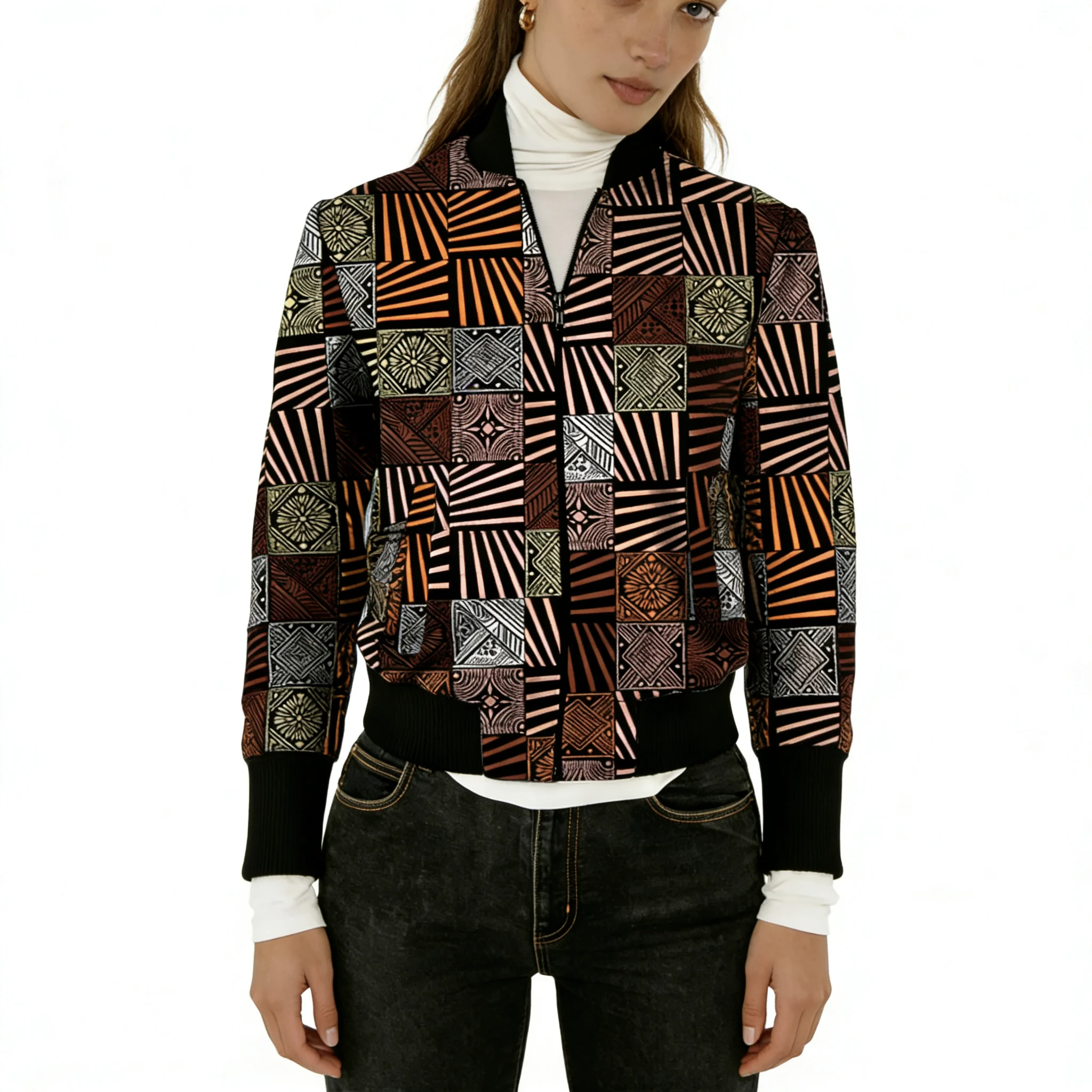 African Print Couture Women's Bomber Jacket Original Design Stand Collar Short Coat Tailored Street Wear
African Print Couture Women's Bomber Jacket Original Design Stand Collar Short Coat Tailored Street Wear