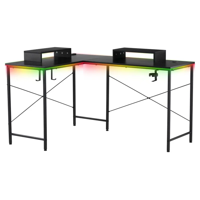 Г-образный игровой стол с RGB-подсветкой и съемными подставками для хранения, черный
Г-образный игровой стол с RGB-подсветкой и съемными подставками для хранения, черный