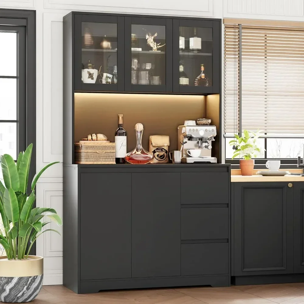 71" Kitchen Pantry Cabinet with LED Lights and Charging Station, Modern Kitchen Cabinet Hutch Cabinet with Storage
71" Kitchen Pantry Cabinet with LED Lights and Charging Station, Modern Kitchen Cabinet Hutch Cabinet with Storage