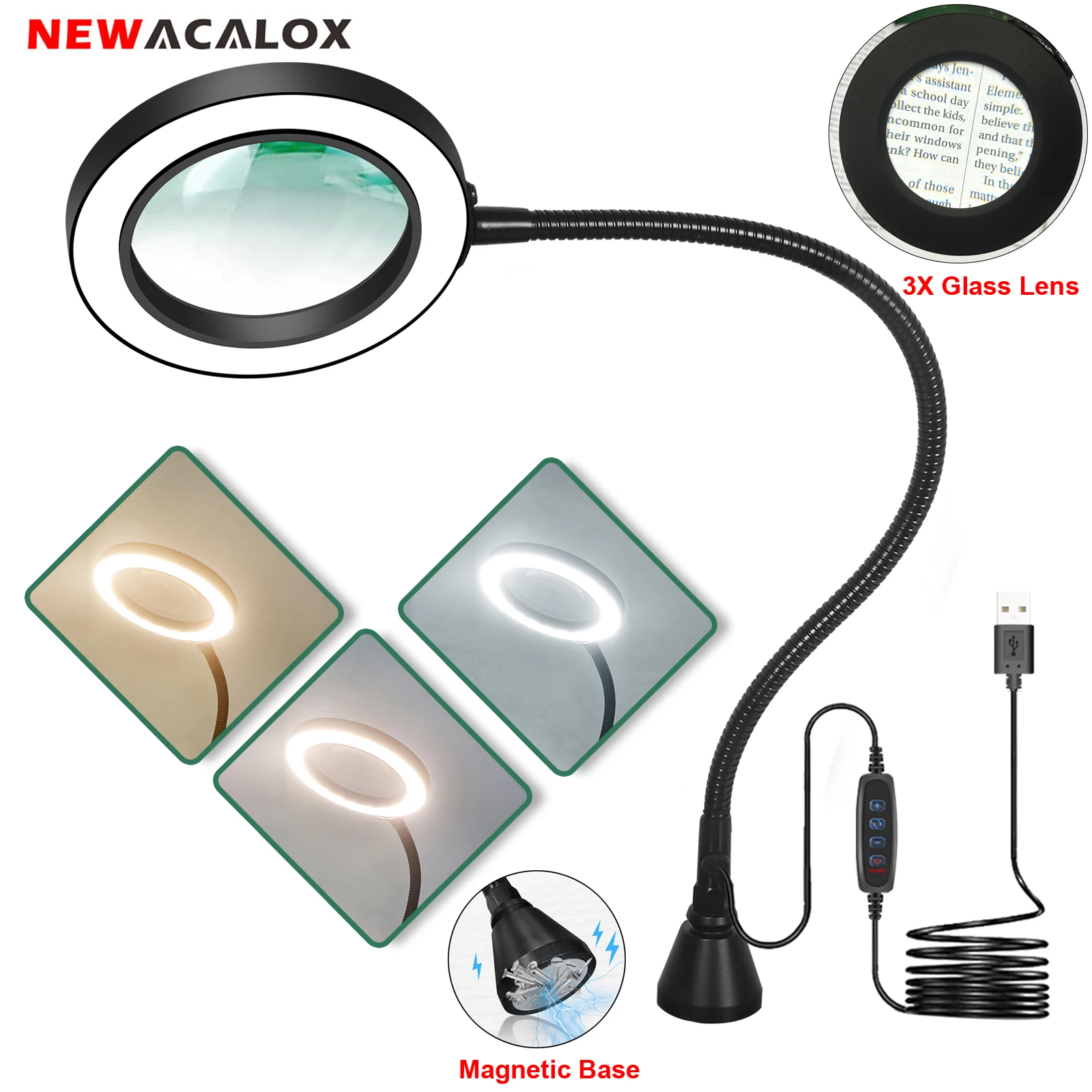 USB 3X Magnifying Glass LED Desk Lamp Magnetic Flexible Gooseneck Illuminated Magnifier for Soldering Iron Repair Reading
USB 3X Magnifying Glass LED Desk Lamp Magnetic Flexible Gooseneck Illuminated Magnifier for Soldering Iron Repair Reading