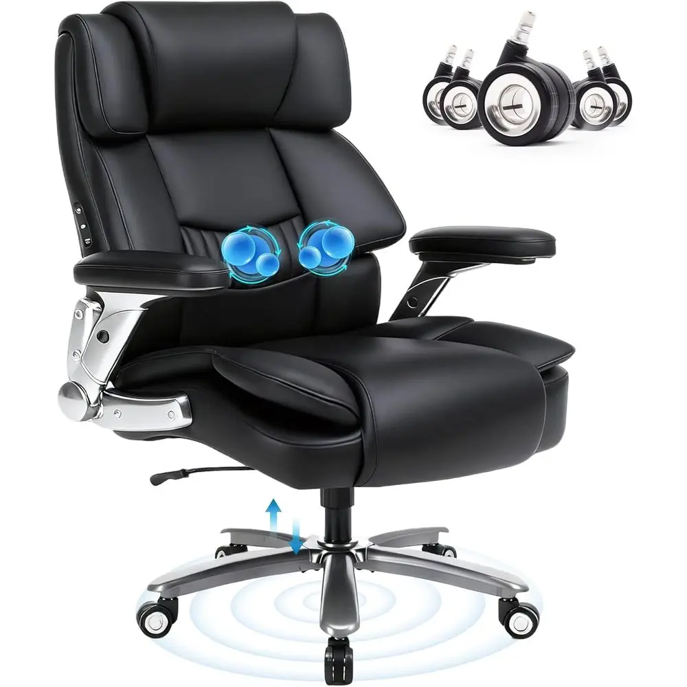Ergonomic High-Capacity Desk Chair with 3D Massage, Adjustable Armrests, Dual Wheels, and Cushioned Seat (Black, PU)
Ergonomic High-Capacity Desk Chair with 3D Massage, Adjustable Armrests, Dual Wheels, and Cushioned Seat (Black, PU)