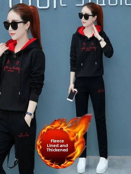 Thickened Fleece Hoodie Sweatshirt Women's Casual Two-Piece Set Winter Fashion Commute High Waist Long Pants Korean Style
Thickened Fleece Hoodie Sweatshirt Women's Casual Two-Piece Set Winter Fashion Commute High Waist Long Pants Korean Style