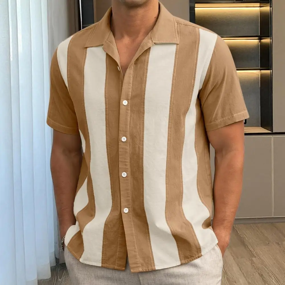 Men Top Vintage Striped Print Men's Shirt Stylish Patchwork Design Loose Fit Short Sleeves Chest Pocket For Daily Wear Men Shirt
Men Top Vintage Striped Print Men's Shirt Stylish Patchwork Design Loose Fit Short Sleeves Chest Pocket For Daily Wear Men Shirt