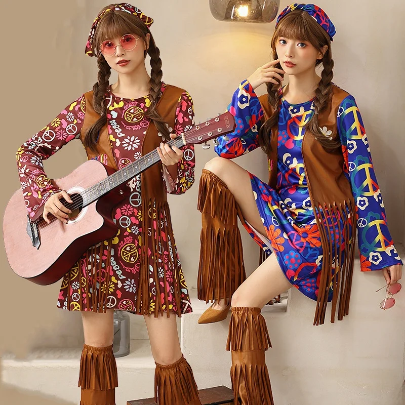 Retro Print Hippie Roer Dr Music Festival loween Cos Adult Hip Hop Singer Costume Women's Ethnic Wear Stage Outfit
Retro Print Hippie Roer Dr Music Festival loween Cos Adult Hip Hop Singer Costume Women's Ethnic Wear Stage Outfit