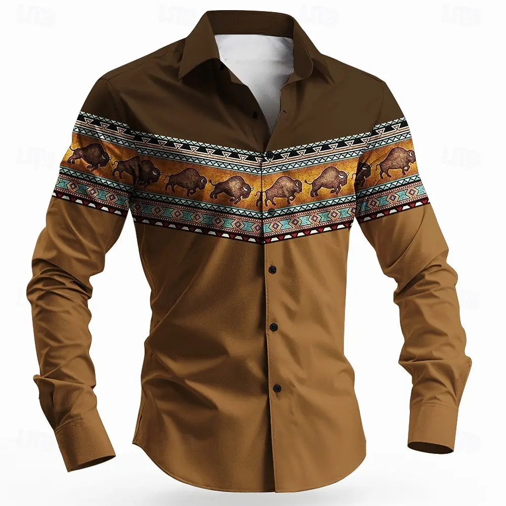 Vintage Men's Long Sleeve Shirt Aztec Bull Ethnic Shirt Button Up Shirt Streetwear Casual Comfort Polyester Slim Fit Shirts
Vintage Men's Long Sleeve Shirt Aztec Bull Ethnic Shirt Button Up Shirt Streetwear Casual Comfort Polyester Slim Fit Shirts