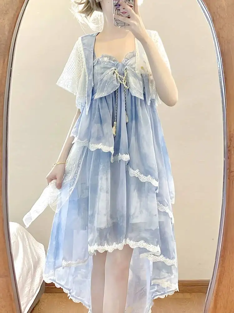 Chinese Style Han Element 2Pcs Dress Set Lace Irregular Slip Dress Sun Protection Cardigan Sweet Lolita Summer Dress
Chinese Style Han Element 2Pcs Dress Set Lace Irregular Slip Dress Sun Protection Cardigan Sweet Lolita Summer Dress