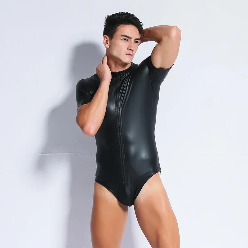 Men's Sexy PU Faux Leather Bodysuit Short Sleeve Shiny Faux Leather Bodysuit Pole Dance Club Zipper Black Jumpsuit
Men's Sexy PU Faux Leather Bodysuit Short Sleeve Shiny Faux Leather Bodysuit Pole Dance Club Zipper Black Jumpsuit