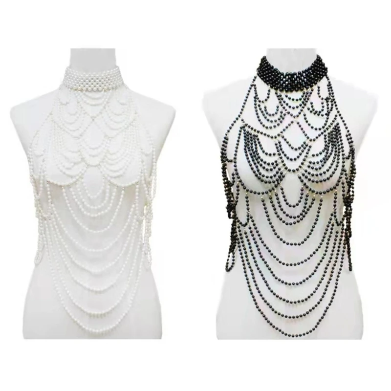 Womens Mutlilayered Pearl Body Chain Choker Necklace Harness Adjustable Body Jewelry Bib for Pageant Prom Party Wedding Costume
Womens Mutlilayered Pearl Body Chain Choker Necklace Harness Adjustable Body Jewelry Bib for Pageant Prom Party Wedding Costume