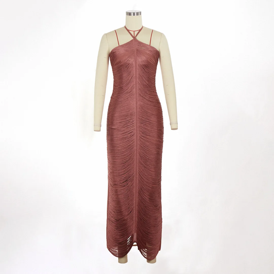 Fashionable Tassel Back Slit Hanging Neck Dress High Waisted Party High-end Dress
Fashionable Tassel Back Slit Hanging Neck Dress High Waisted Party High-end Dress