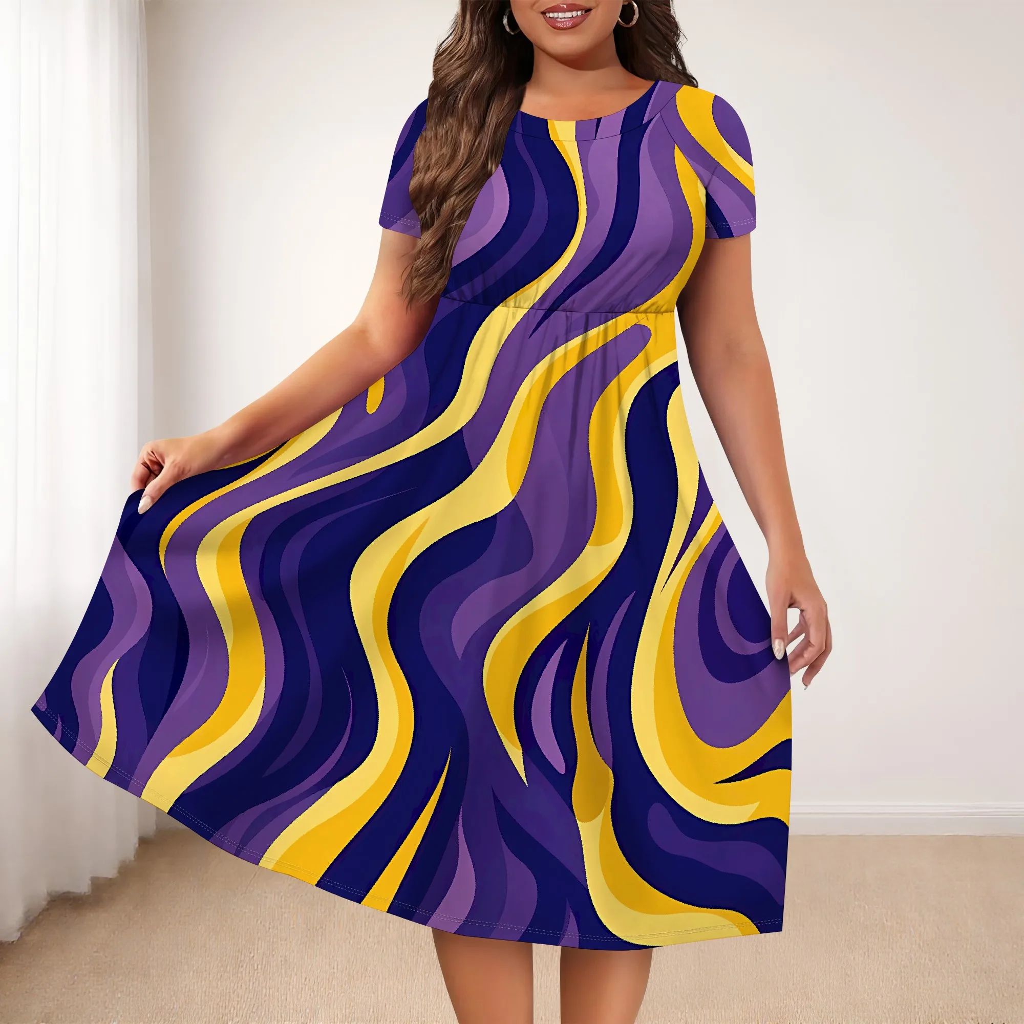 Nupusa Wavy Print Dress for Women Standard Size Summer Casual Crew Neck Short Sleeve Midi Dress
Nupusa Wavy Print Dress for Women Standard Size Summer Casual Crew Neck Short Sleeve Midi Dress