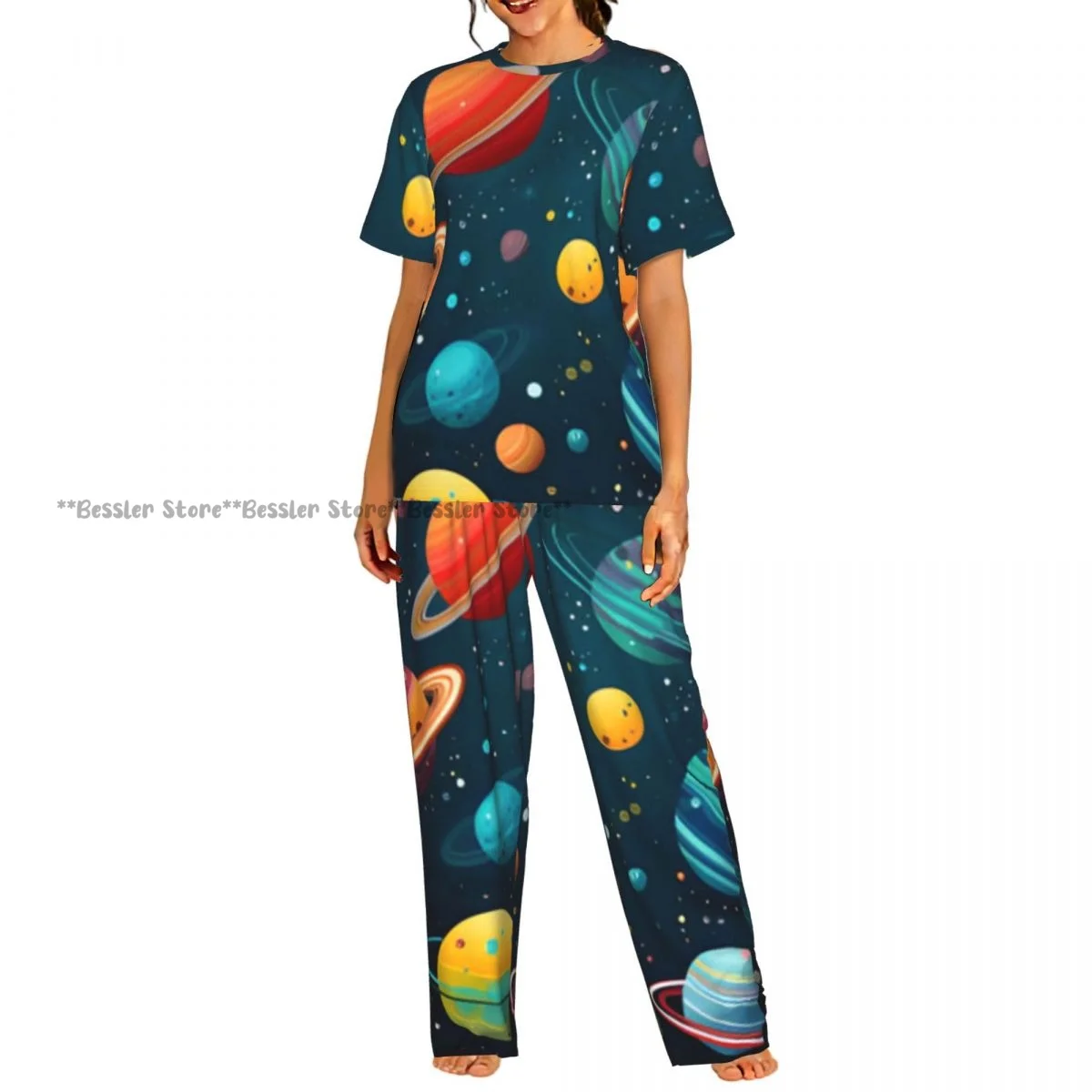 Women Pajama Sets Lounge Sleepwear Colorful Planets In Space And Stars Twinkling Short Sleeve Nightwear
Women Pajama Sets Lounge Sleepwear Colorful Planets In Space And Stars Twinkling Short Sleeve Nightwear