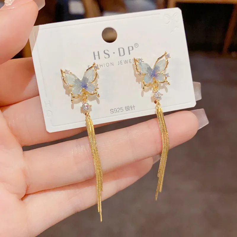 Korean Version of Small Fresh Fashionable Simple Super Fairy Blue Butterfly Long Tassel Personalized Light Luxury Earrings
Korean Version of Small Fresh Fashionable Simple Super Fairy Blue Butterfly Long Tassel Personalized Light Luxury Earrings