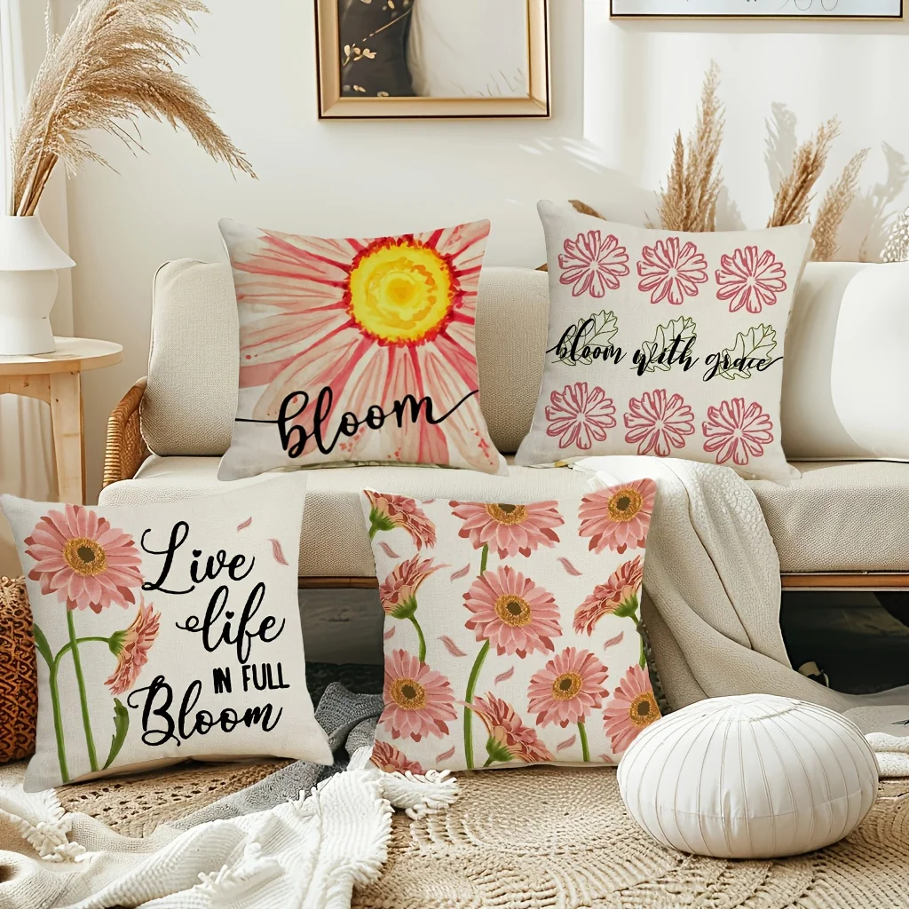 4Pcs Pink Gerbera Daisy Throw Pillow Covers with Inspirational Quote Print Cushion Cases for Sofa Living Room Bedroom Home Decor
4Pcs Pink Gerbera Daisy Throw Pillow Covers with Inspirational Quote Print Cushion Cases for Sofa Living Room Bedroom Home Decor