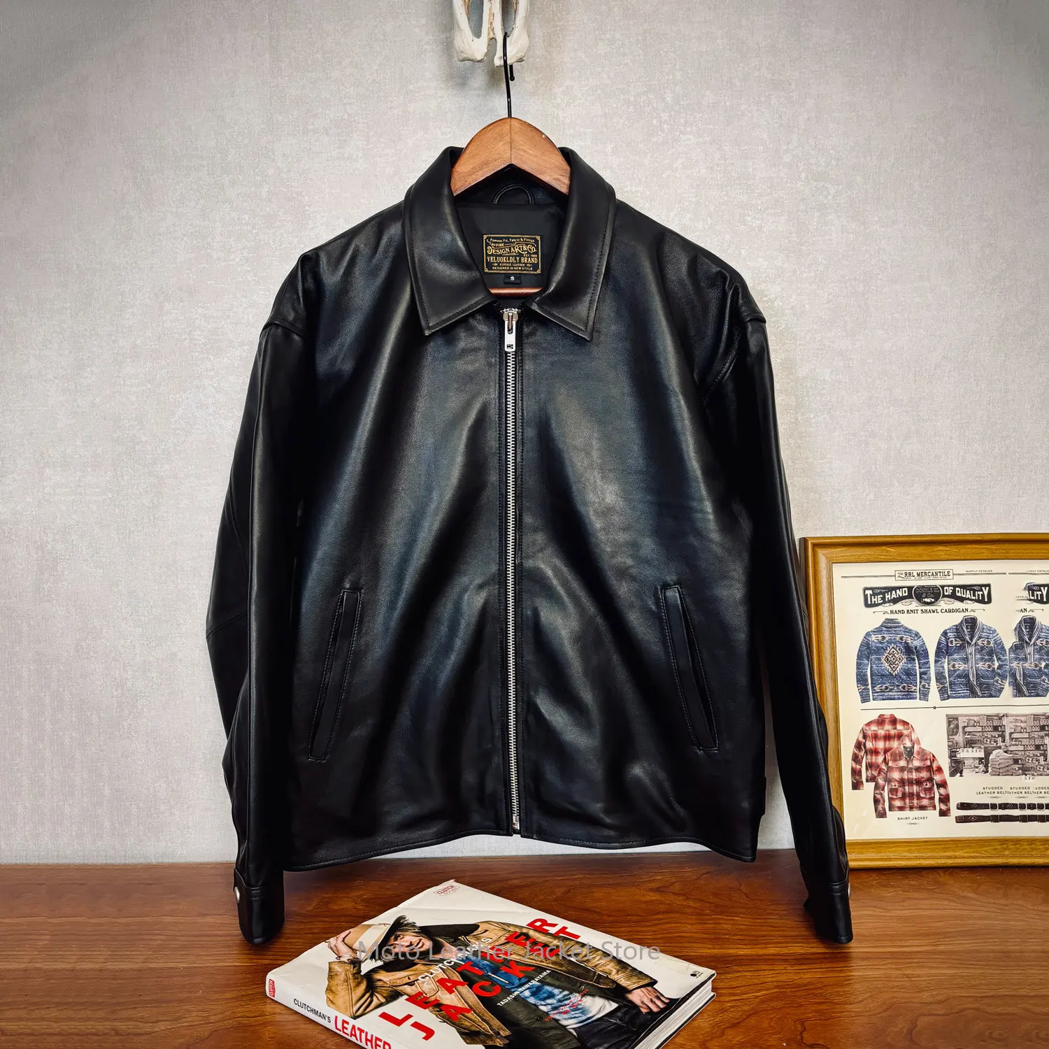 Men's Soft Black Lapel Zipper Genuine Sheepskin Leather Jacket, Vegetable Tanned Casual Outwear, Urban Vintage Hong Kong Style
Men's Soft Black Lapel Zipper Genuine Sheepskin Leather Jacket, Vegetable Tanned Casual Outwear, Urban Vintage Hong Kong Style