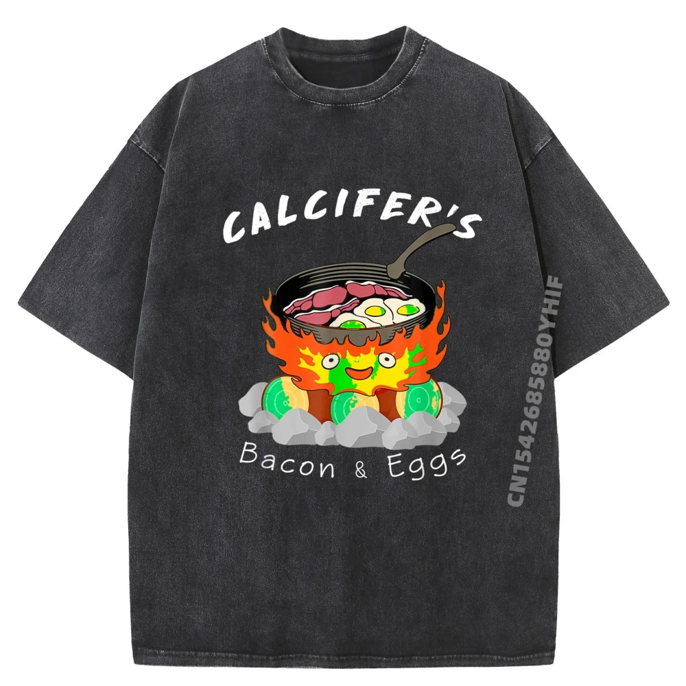 Food Lover Calcifer Bacon And Egg Cook Black Graphic T Shirts Mens Camisas De Hombre Vintage Washed Shirt 
Food Lover Calcifer Bacon And Egg Cook Black Graphic T Shirts Mens Camisas De Hombre Vintage Washed Shirt