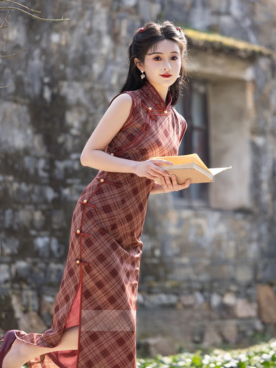 Red Plaid Young Sle Svel Artistic Daily Wear Retro Sle Long Qipao Chinese Sle Dr for Women
Red Plaid Young Sle Svel Artistic Daily Wear Retro Sle Long Qipao Chinese Sle Dr for Women