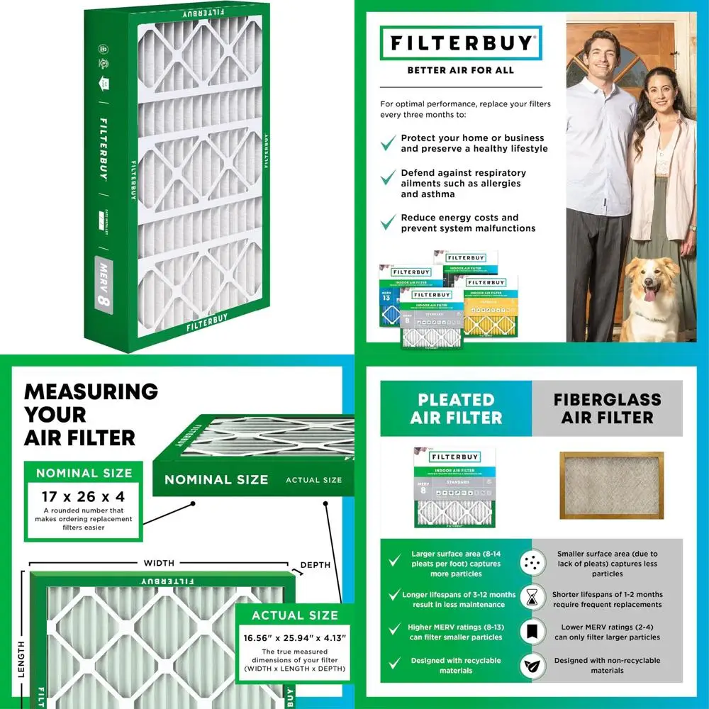 2-Pack MERV 8 Pleated Air Filters for HVAC Systems - Dust & Allergy Relief (Actual Size: 16.56 x 25.94 x 4.13)
2-Pack MERV 8 Pleated Air Filters for HVAC Systems - Dust & Allergy Relief (Actual Size: 16.56 x 25.94 x 4.13)
