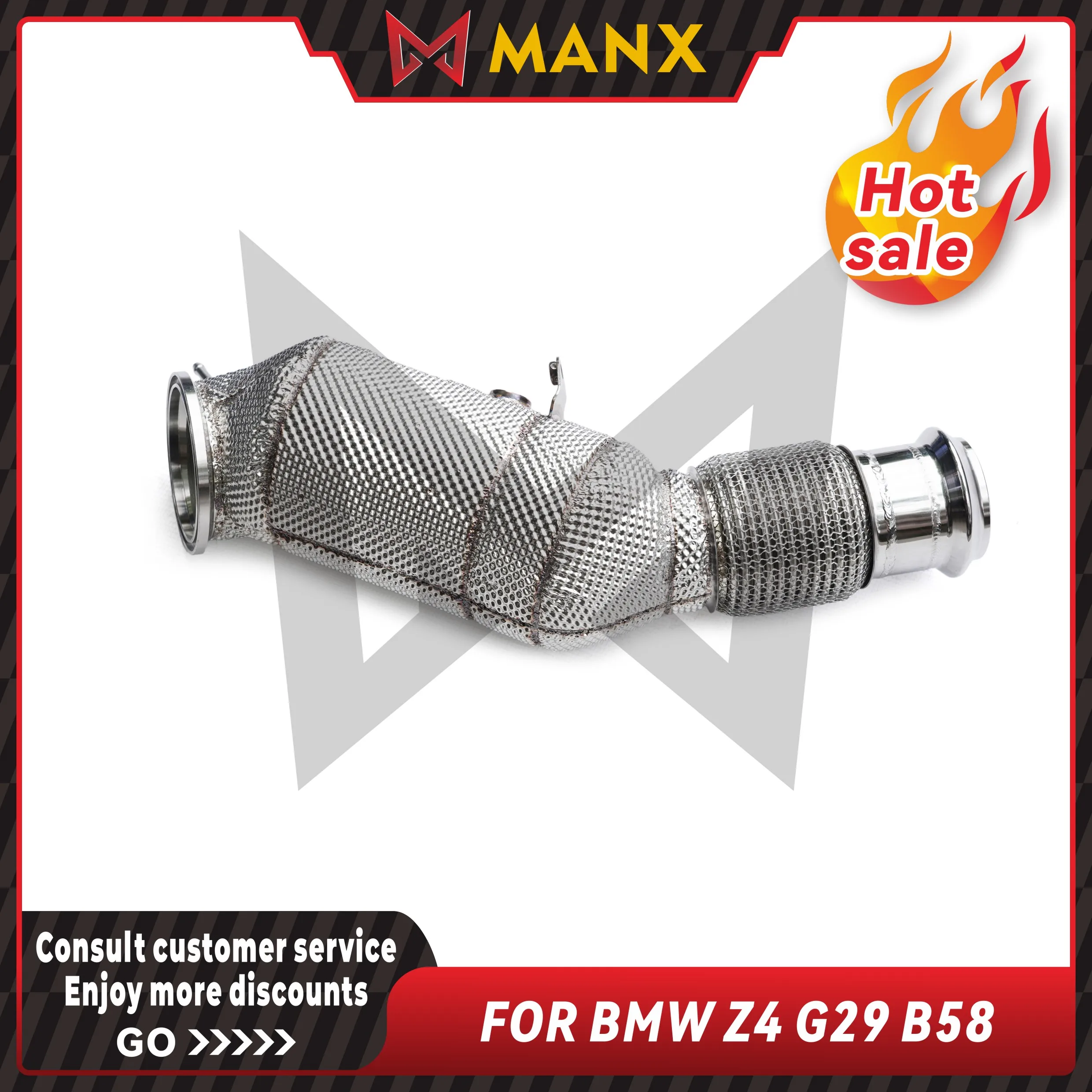 Catalyzed Downpipe Catless Downpipe for BMW Z4 G29 B58 Performance Exhaust pipe with heat shield
Catalyzed Downpipe Catless Downpipe for BMW Z4 G29 B58 Performance Exhaust pipe with heat shield