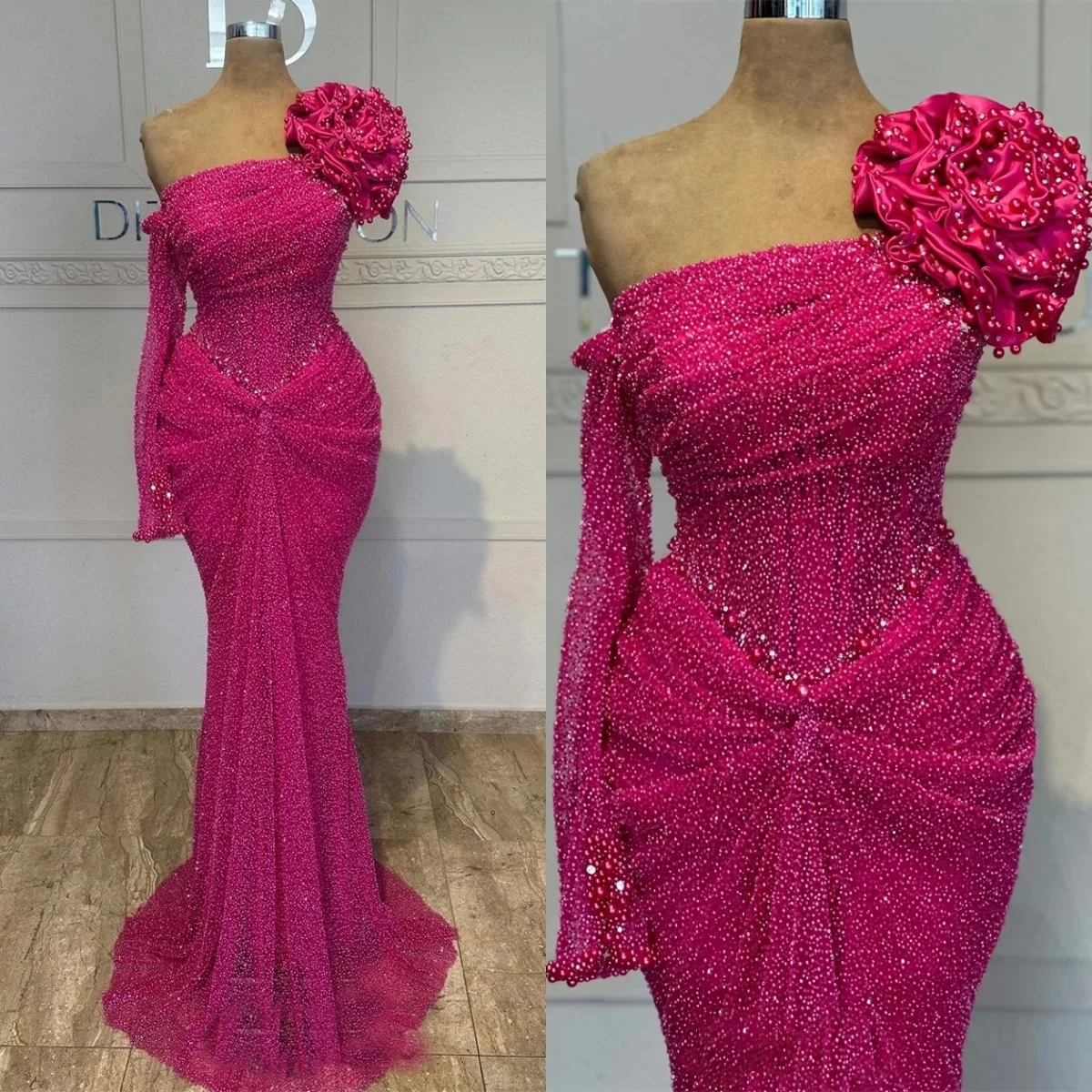 Stylish Evening Dresses Beading Sequins Prom Dress One Shoulder Pearls Rhinestone Slim Mermaid Party Gowns Vestidos De Noche
Stylish Evening Dresses Beading Sequins Prom Dress One Shoulder Pearls Rhinestone Slim Mermaid Party Gowns Vestidos De Noche