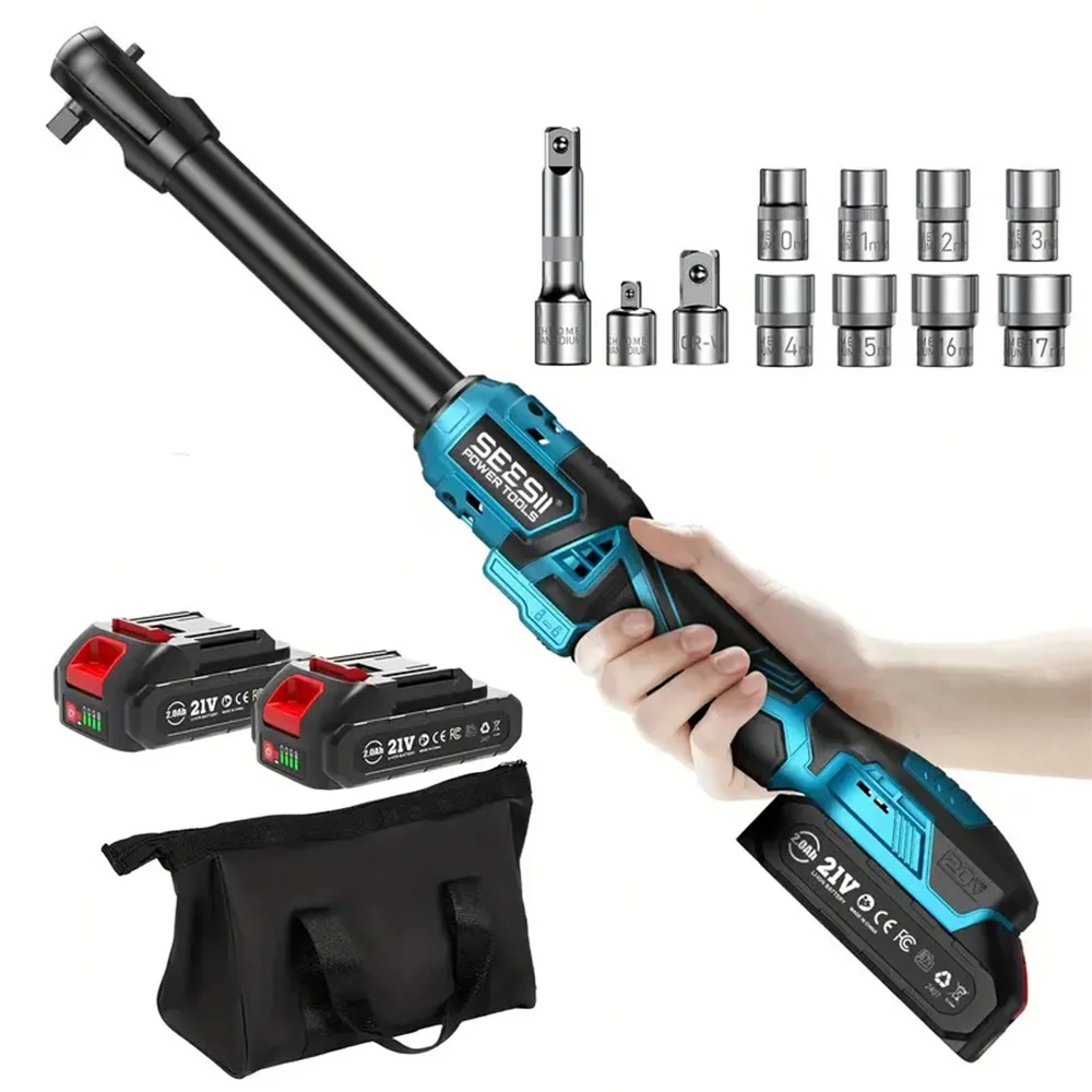 Seesii 21V 6.3'' Extended Electric Ratchet Wrench 3/8"80Nm Cordless Electric Wrench Rechargeable Angle Wrench Car Handheld tools
Seesii 21V 6.3'' Extended Electric Ratchet Wrench 3/8"80Nm Cordless Electric Wrench Rechargeable Angle Wrench Car Handheld tools