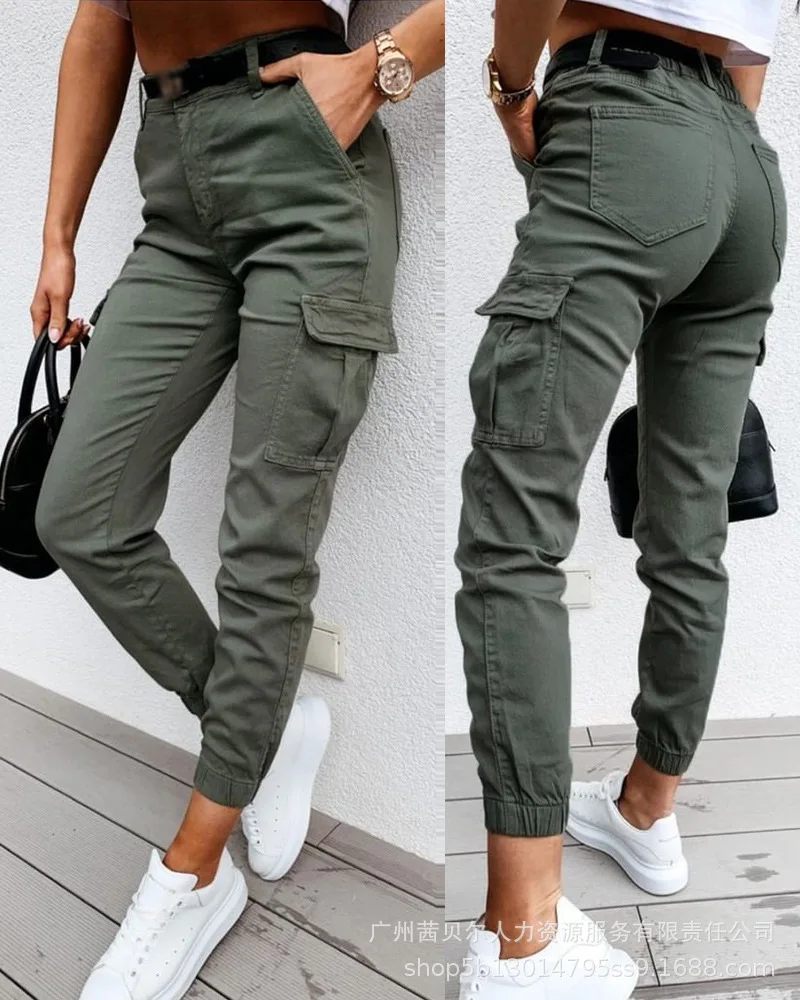 Pocket Design High Waist Cargo Pants Women Slim Solid Color Summer Spring Safari Pants Ankle Length
Pocket Design High Waist Cargo Pants Women Slim Solid Color Summer Spring Safari Pants Ankle Length