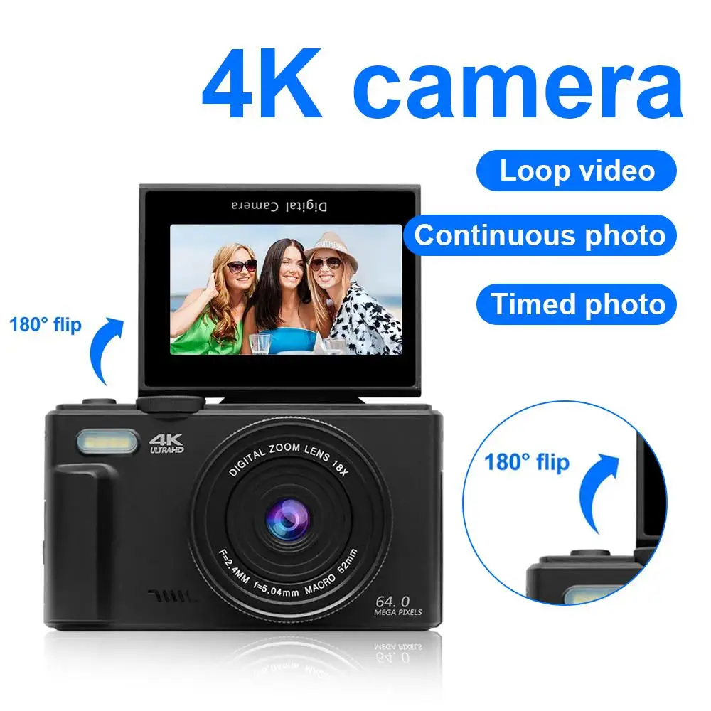 Цифровая камера 4K для фотографии и камера с 18-кратным цифровым зумом Компактная камера для видеоблогов 180 ° Откидной экран со вспышкой
Цифровая камера 4K для фотографии и камера с 18-кратным цифровым зумом Компактная камера для видеоблогов 180 ° Откидной экран со вспышкой