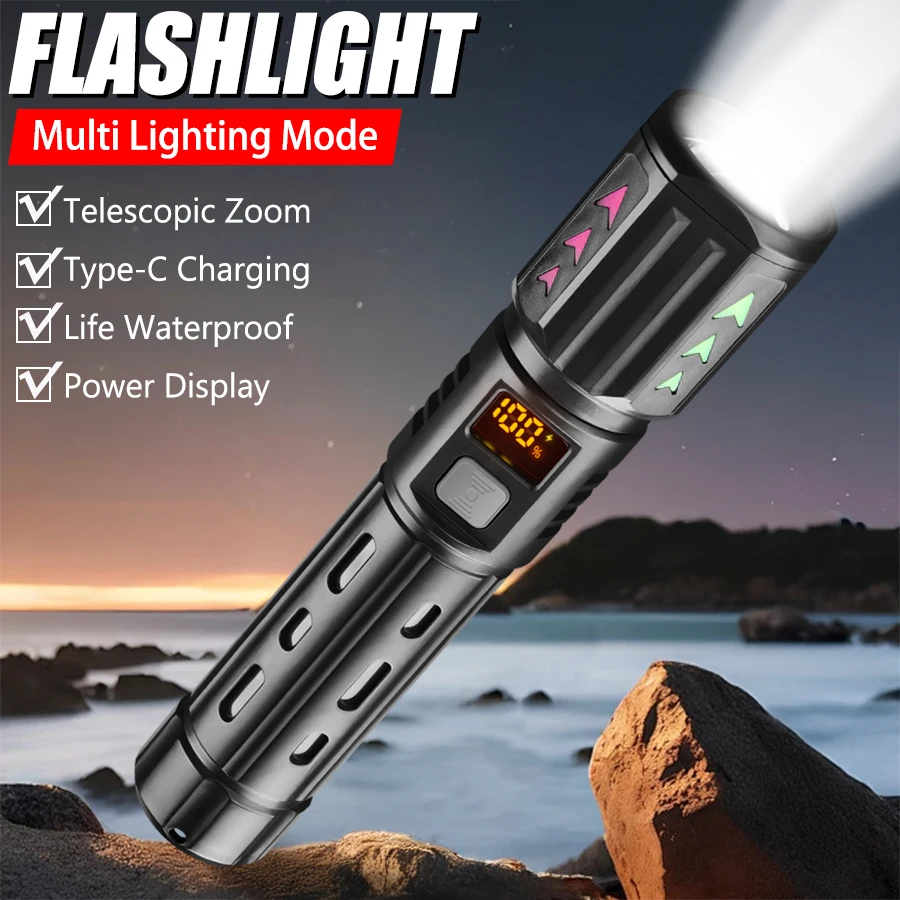 Ultra Bright LED Flashlight USB Rechargeable Long Range Zoom Torch with Power Display Outdoor Emergency Camping Fishing Lantern
Ultra Bright LED Flashlight USB Rechargeable Long Range Zoom Torch with Power Display Outdoor Emergency Camping Fishing Lantern