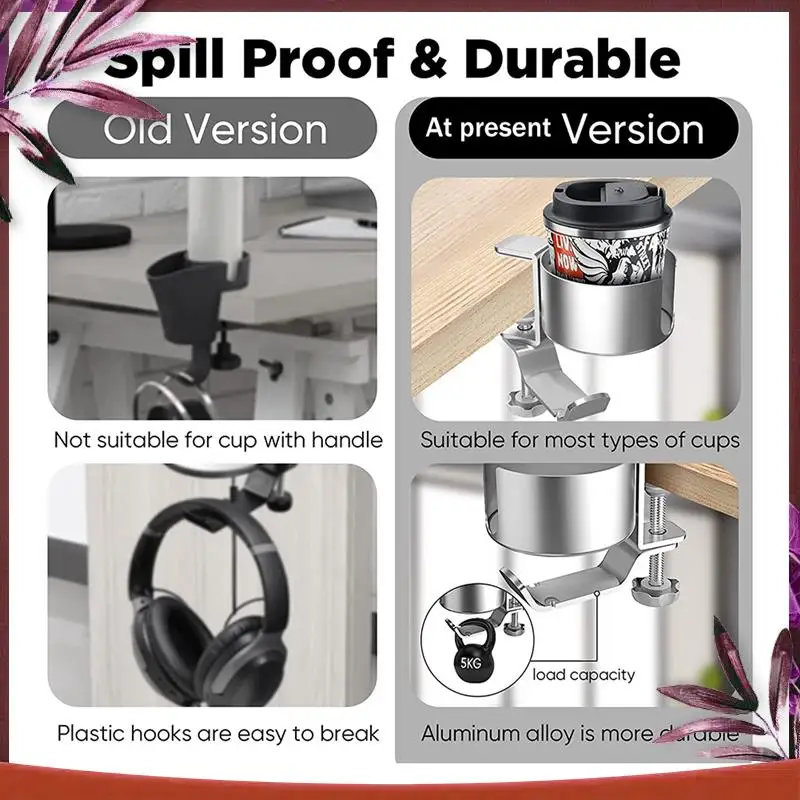 Durable 2 In 1 Desk Cup Holder With Headphone Hanger Spill Resistant Cup Holder For Desktop Coffee Cup/Bottle/Earphone
Durable 2 In 1 Desk Cup Holder With Headphone Hanger Spill Resistant Cup Holder For Desktop Coffee Cup/Bottle/Earphone