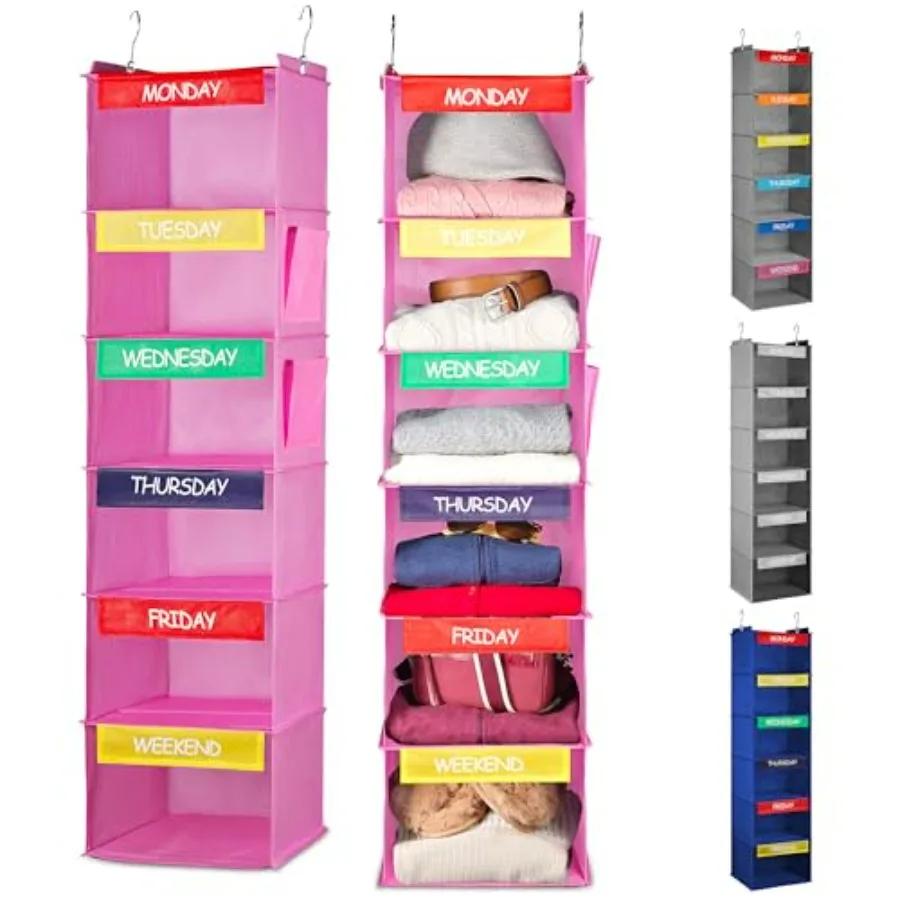 Hanging Clothes Organizer for - 6-Shelf Closet Daily Clothing Organization Labeled Shelves with Days of The Week Monday Through
Hanging Clothes Organizer for - 6-Shelf Closet Daily Clothing Organization Labeled Shelves with Days of The Week Monday Through