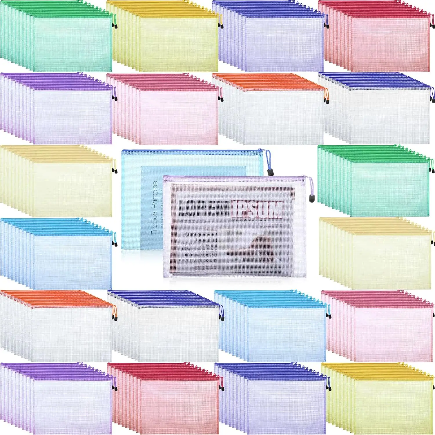 200 Pack A4 Mesh Zipper Bags, Waterproof Plastic File Pouch for School Office Supplies, Colorful
200 Pack A4 Mesh Zipper Bags, Waterproof Plastic File Pouch for School Office Supplies, Colorful