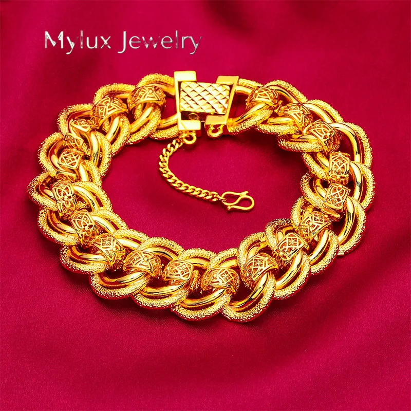 Mylux Jewelry 24K Gold 20mm Men's Bracelet | AU999 Pure Gold, bold link design, 20mm size, exudes masculine strength
Mylux Jewelry 24K Gold 20mm Men's Bracelet | AU999 Pure Gold, bold link design, 20mm size, exudes masculine strength