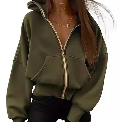 Fashionable Hooded Jacket Women's Zipper Long Sleeve Short Sportswear Casual Style Polyester Material Youth Autumn 2025
Fashionable Hooded Jacket Women's Zipper Long Sleeve Short Sportswear Casual Style Polyester Material Youth Autumn 2025