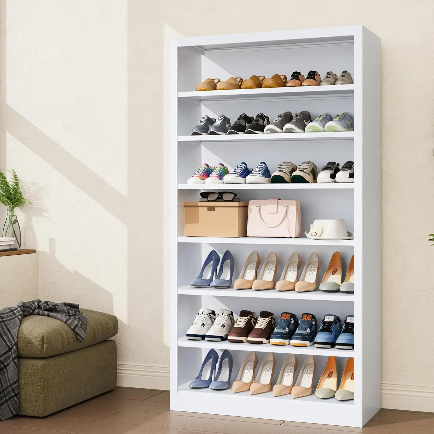 Tall Shoe Cabinet, 7 Tiers 30-35 Pairs Heavy Duty Metal Freestanding Shoe Rack, Vertical Shoe Storage Organizer with Ad
Tall Shoe Cabinet, 7 Tiers 30-35 Pairs Heavy Duty Metal Freestanding Shoe Rack, Vertical Shoe Storage Organizer with Ad
