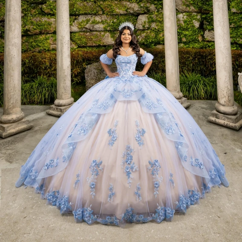Blue Shiny Quinceanera Dresses Off The Shoulder Applique Lace Beads Bow Champagne Lining Ball Gown Vestidos De 15 Anos Sweet 16
Blue Shiny Quinceanera Dresses Off The Shoulder Applique Lace Beads Bow Champagne Lining Ball Gown Vestidos De 15 Anos Sweet 16