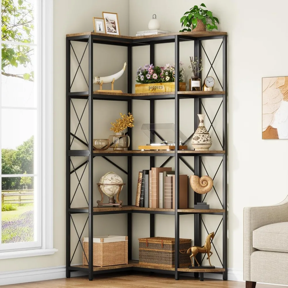 5-Tier Reversible Corner Bookshelf, Modern Industrial Bookcase, 5-Shelf Large L-Shaped Storage Shelf Display Rack with Metal Fra
5-Tier Reversible Corner Bookshelf, Modern Industrial Bookcase, 5-Shelf Large L-Shaped Storage Shelf Display Rack with Metal Fra