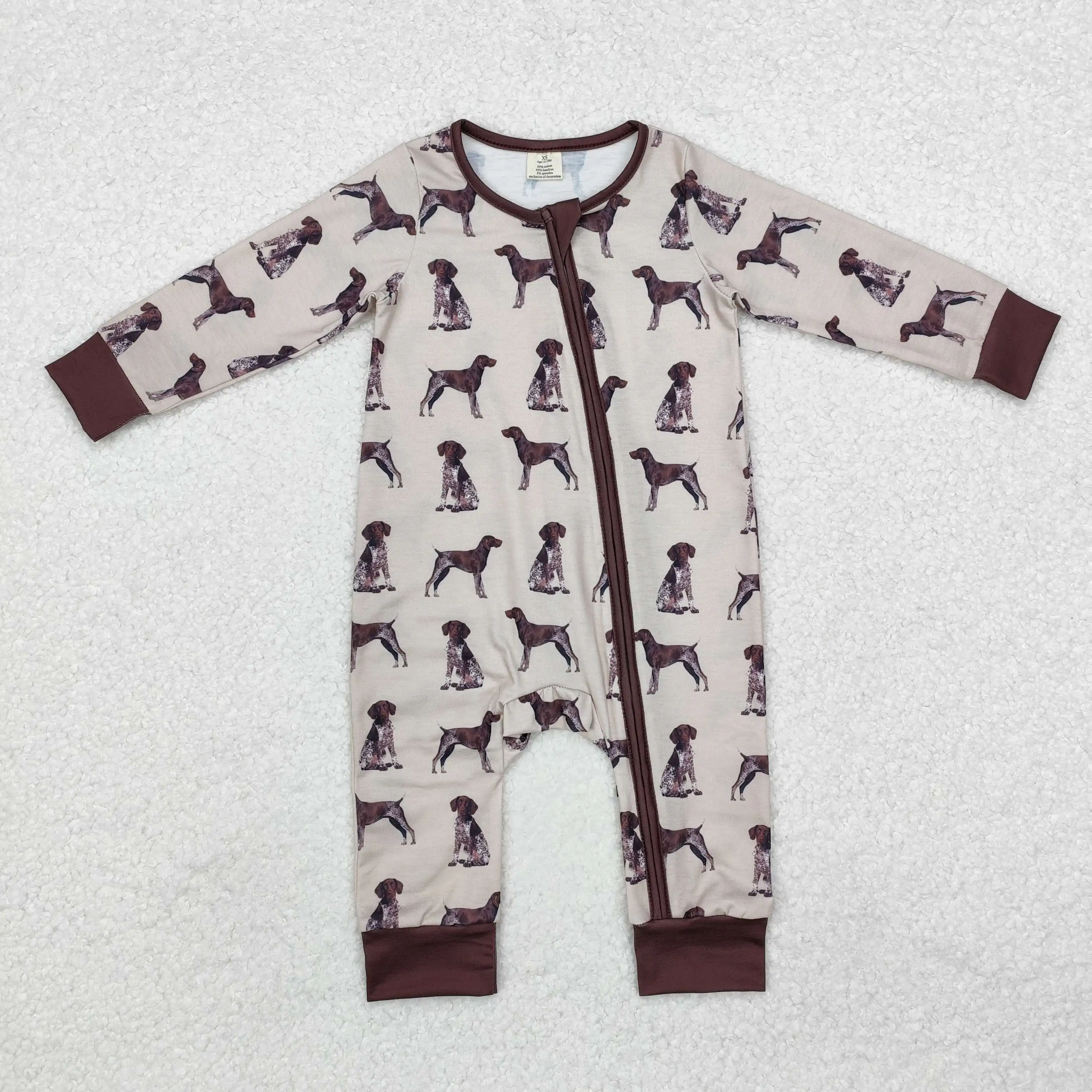 Dog Brown Print Baby Boys Fall Bamboo Sleeper Zipper Romper Wholesale Boutique Clothes Factory Price Baby High Quality Romper
Dog Brown Print Baby Boys Fall Bamboo Sleeper Zipper Romper Wholesale Boutique Clothes Factory Price Baby High Quality Romper