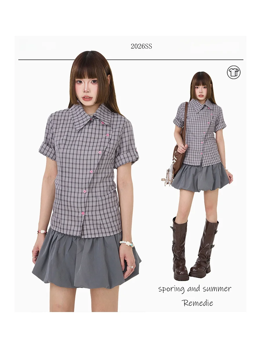 American Style Retro Plaid Shirt Women's Short Sleeve Original Design Korean System INS Top Summer Slim Fit Cotton Polyester
American Style Retro Plaid Shirt Women's Short Sleeve Original Design Korean System INS Top Summer Slim Fit Cotton Polyester