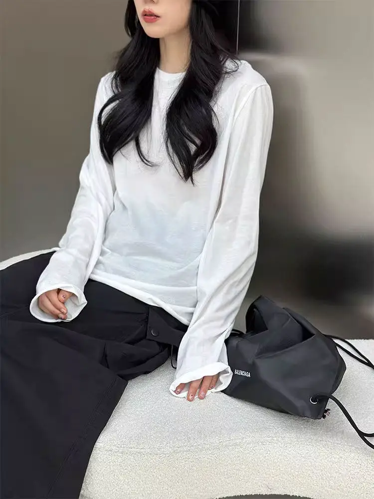 Белая хлопковая футболка Bodhl с длинным рукавом и круглым вырезом, средней длины, свободного кроя, для женщин, для повседневной носки, осенняя
Белая хлопковая футболка Bodhl с длинным рукавом и круглым вырезом, средней длины, свободного кроя, для женщин, для повседневной носки, осенняя