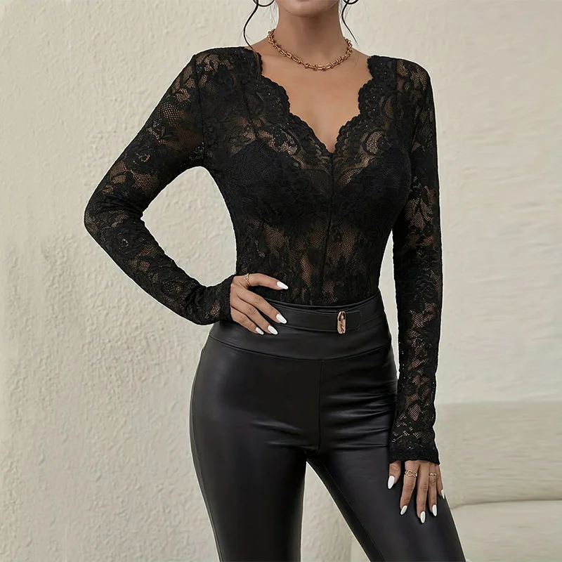2026 New Women's Sexy Sheer Lace Bodysuit Slim Fit V-Neck Long Sleeve Blouse Fashion Trim Top For Layering
2026 New Women's Sexy Sheer Lace Bodysuit Slim Fit V-Neck Long Sleeve Blouse Fashion Trim Top For Layering
