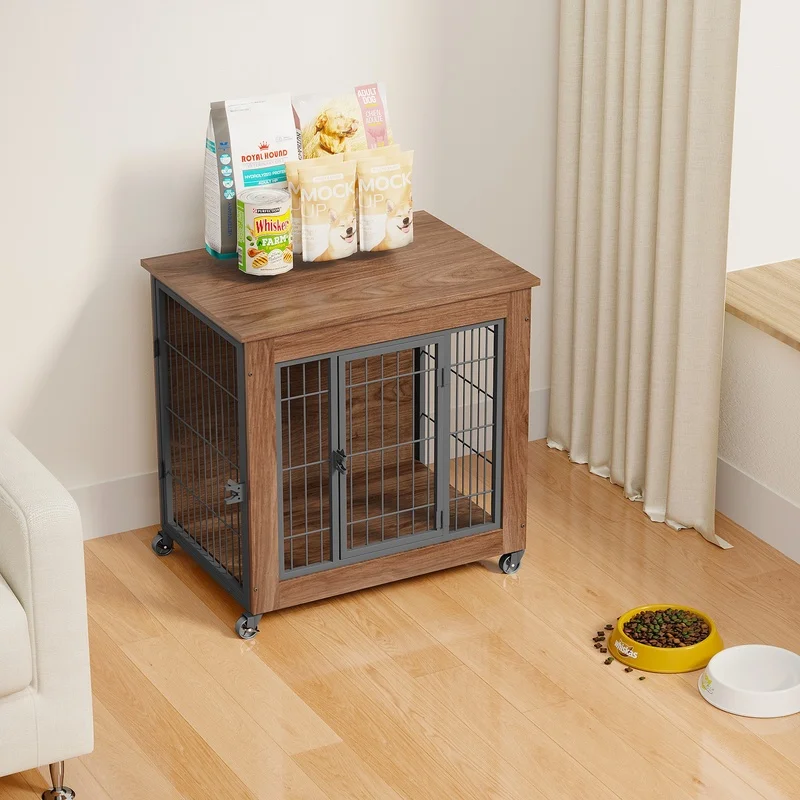 27.2" Heavy Duty Dog Crate with Wheels, Indoor Pet Kennel with Dual Doors, Wooden-Style Metal Cage for Small Dogs, Anxiety Relief Furniture
27.2" Heavy Duty Dog Crate with Wheels, Indoor Pet Kennel with Dual Doors, Wooden-Style Metal Cage for Small Dogs, Anxiety Relief Furniture
