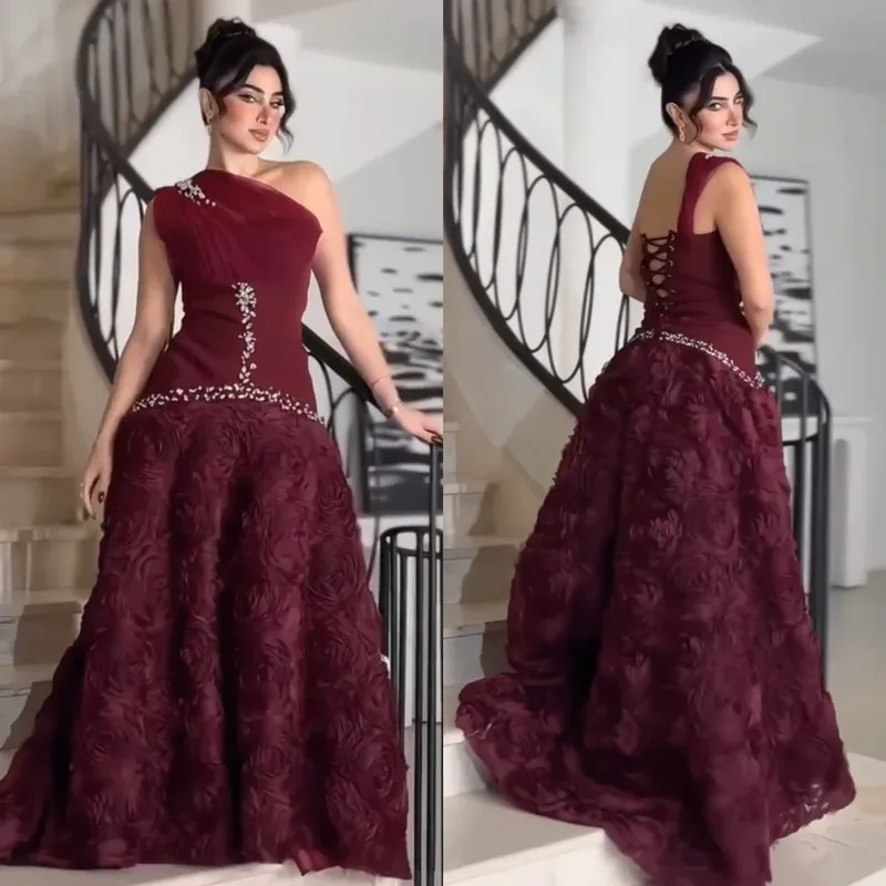 Modern Burgundy Long Prom Dress Simple Sleeveless One Shoulder Pleat Flowers Shiny Beaded Evening Dress Sexy Backless Customized
Modern Burgundy Long Prom Dress Simple Sleeveless One Shoulder Pleat Flowers Shiny Beaded Evening Dress Sexy Backless Customized