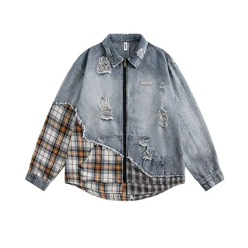 Beianji 2025 new American retro trendy brand ripped denim jacket unisex irregular splicing plaid couple jacket men streetwear
Beianji 2025 new American retro trendy brand ripped denim jacket unisex irregular splicing plaid couple jacket men streetwear