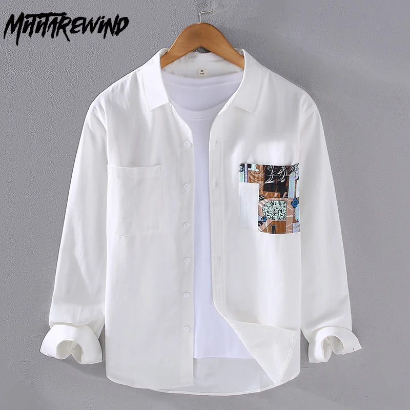 New Cotton White Shirt Men Spring Fall Street Causal Mens Long Sleeve Shirt Patchwork Design Shirt American Style Fashion Top
New Cotton White Shirt Men Spring Fall Street Causal Mens Long Sleeve Shirt Patchwork Design Shirt American Style Fashion Top