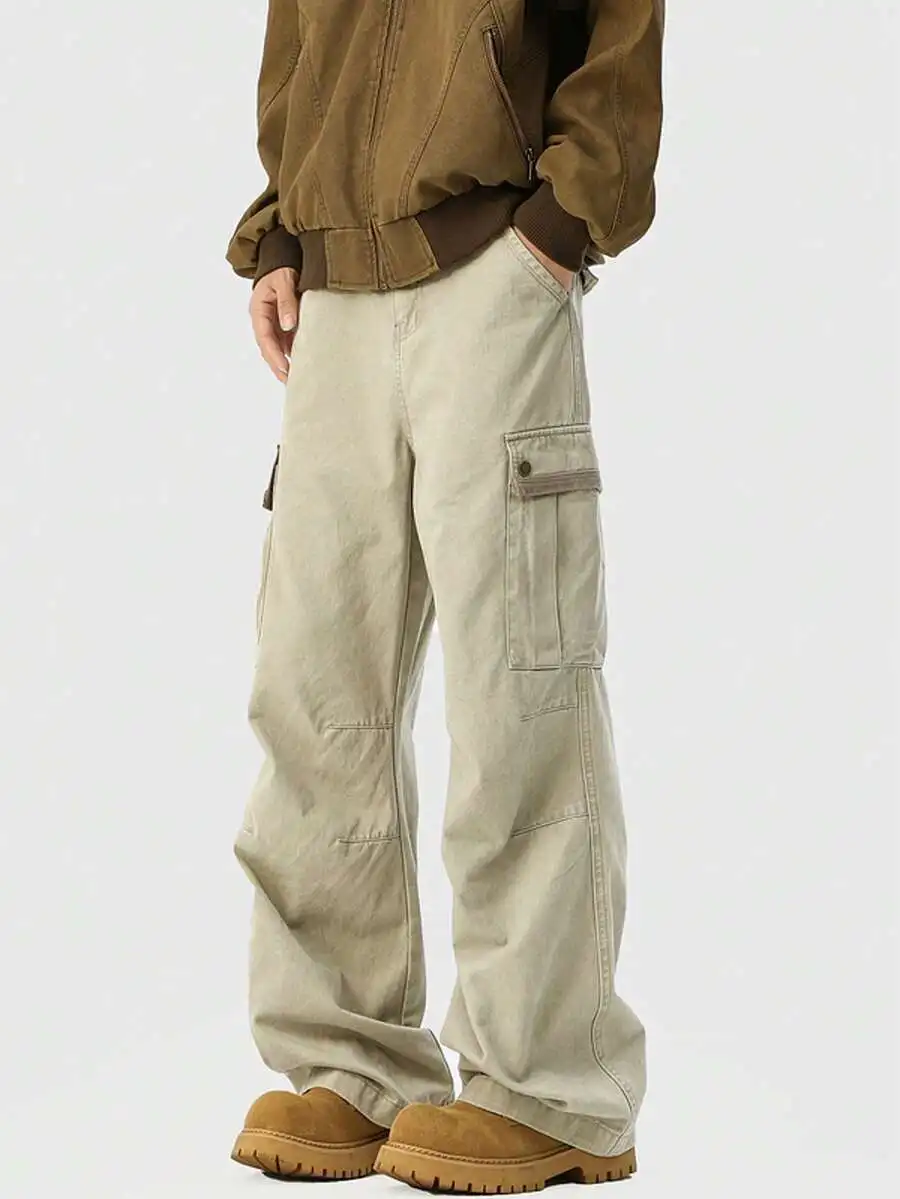 Washed Cotton Cargo Pants Men Loose Straight Wide Leg Work Pants Multiple Pockets
Washed Cotton Cargo Pants Men Loose Straight Wide Leg Work Pants Multiple Pockets