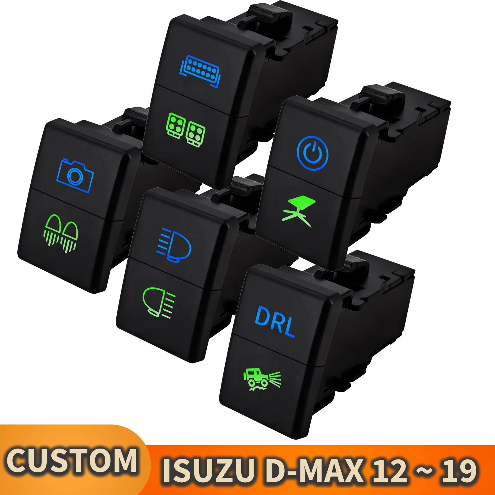 12V Green Blue Dual Push Button Switch DVR/Camera, USB/Radio, Spot/DRL Lights For Isuzu D-Max, MU-X & HOLDEN COLORAD 2012~2019
12V Green Blue Dual Push Button Switch DVR/Camera, USB/Radio, Spot/DRL Lights For Isuzu D-Max, MU-X & HOLDEN COLORAD 2012~2019