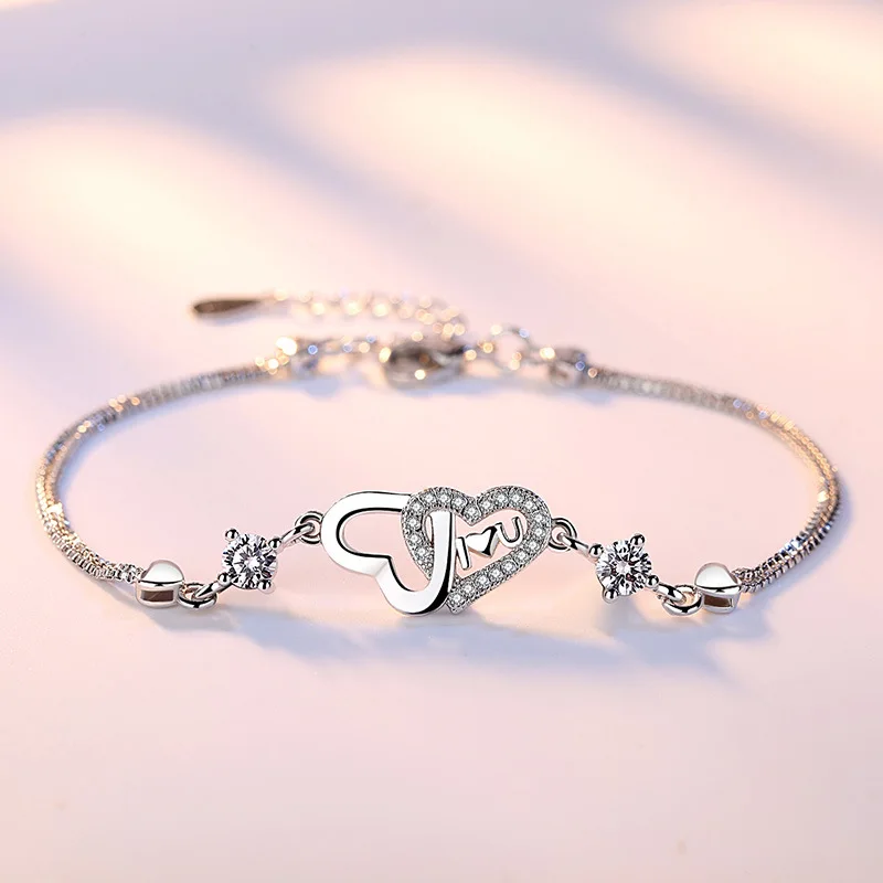 925 Sterling Silver Exquisite Purple/White Heart Double Heart Zirconia Bracelet for Women Fashion Wedding Party Jewelry
925 Sterling Silver Exquisite Purple/White Heart Double Heart Zirconia Bracelet for Women Fashion Wedding Party Jewelry