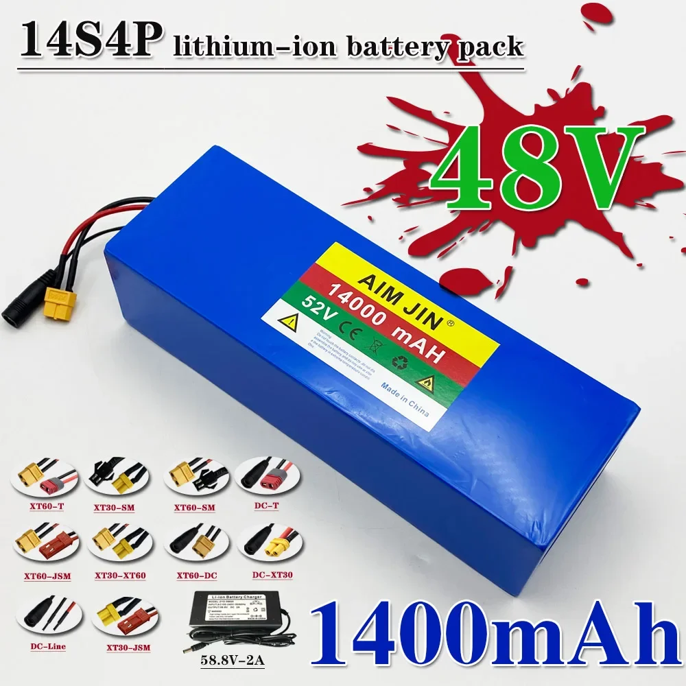 52V 14S4P battery pack 14000mah 18650 Lithium Battery with BMS for Balance Car, Bike, Scooter, Tricycle
52V 14S4P battery pack 14000mah 18650 Lithium Battery with BMS for Balance Car, Bike, Scooter, Tricycle